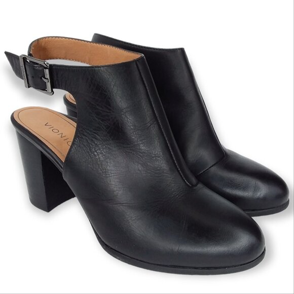 Vionic Lacey Block Heel Shoes Size 8.5 Leather Black Round Toe Orthotic Insole - Picture 4 of 15